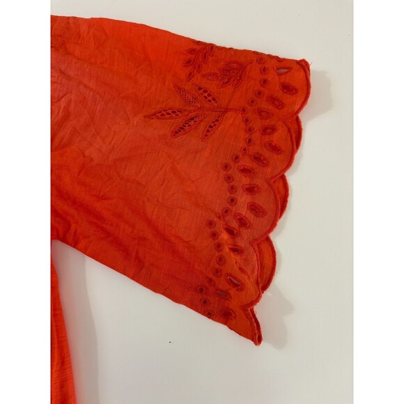 Anthropologie Blouse Top Women Small Orange Pineapple Eyelet Button Up Oversized - Picture 6 of 9